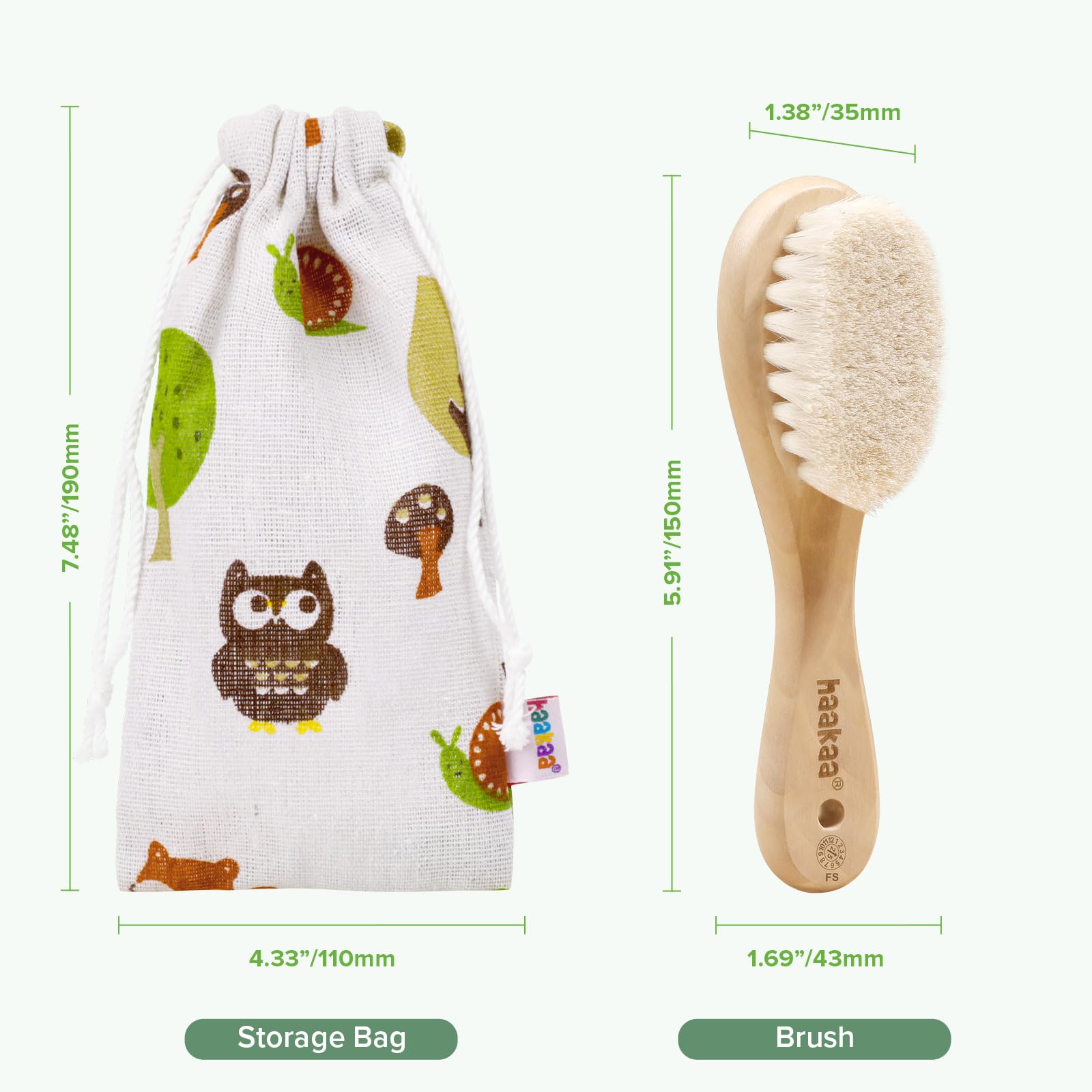 haakaa-wooden-baby-hair-brush-with-soft-wool-bristles-and-carry-pouch image 8