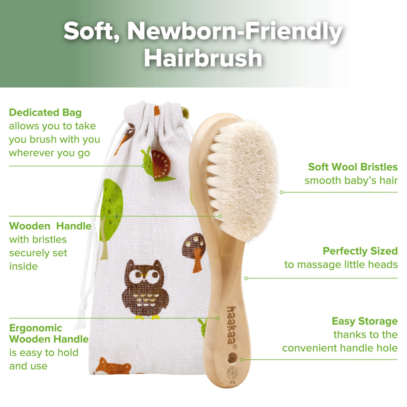 haakaa-wooden-baby-hair-brush-with-soft-wool-bristles-and-carry-pouch image 5