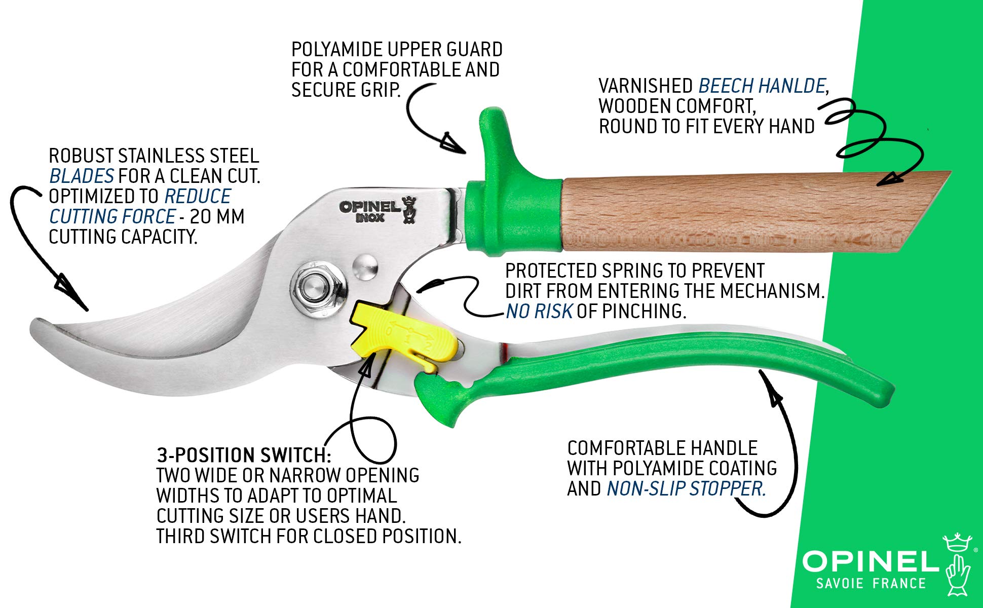 opinel-hand-pruning-shears-bypass-trimmers-with-non-slip-beech-wood-handle-stain image 2