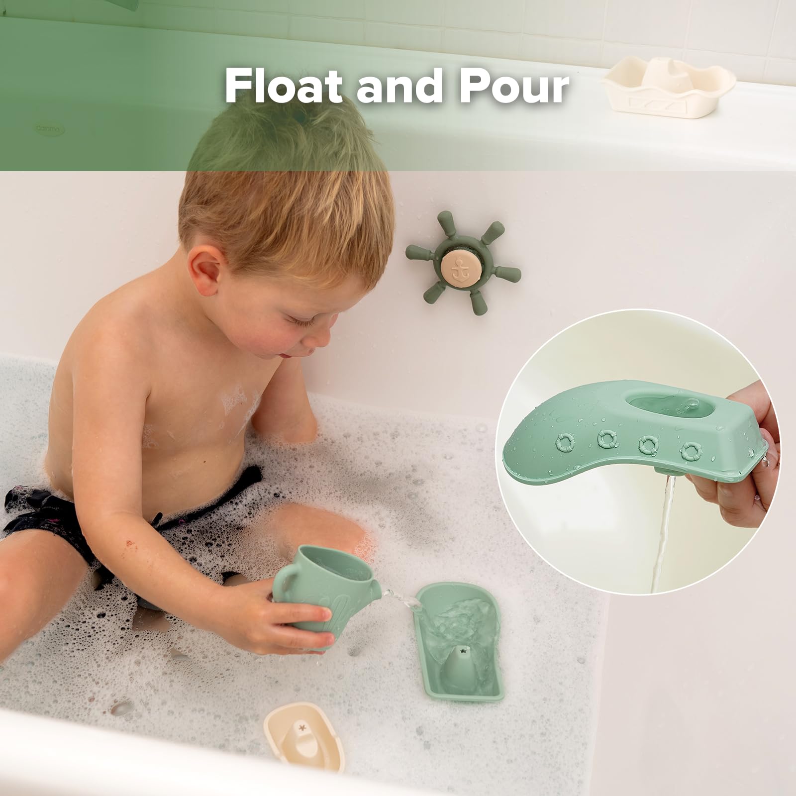 haakaa-nautical-silicone-baby-bath-toys-set-4-stackable-boats-rinse-cup-suction- image 6