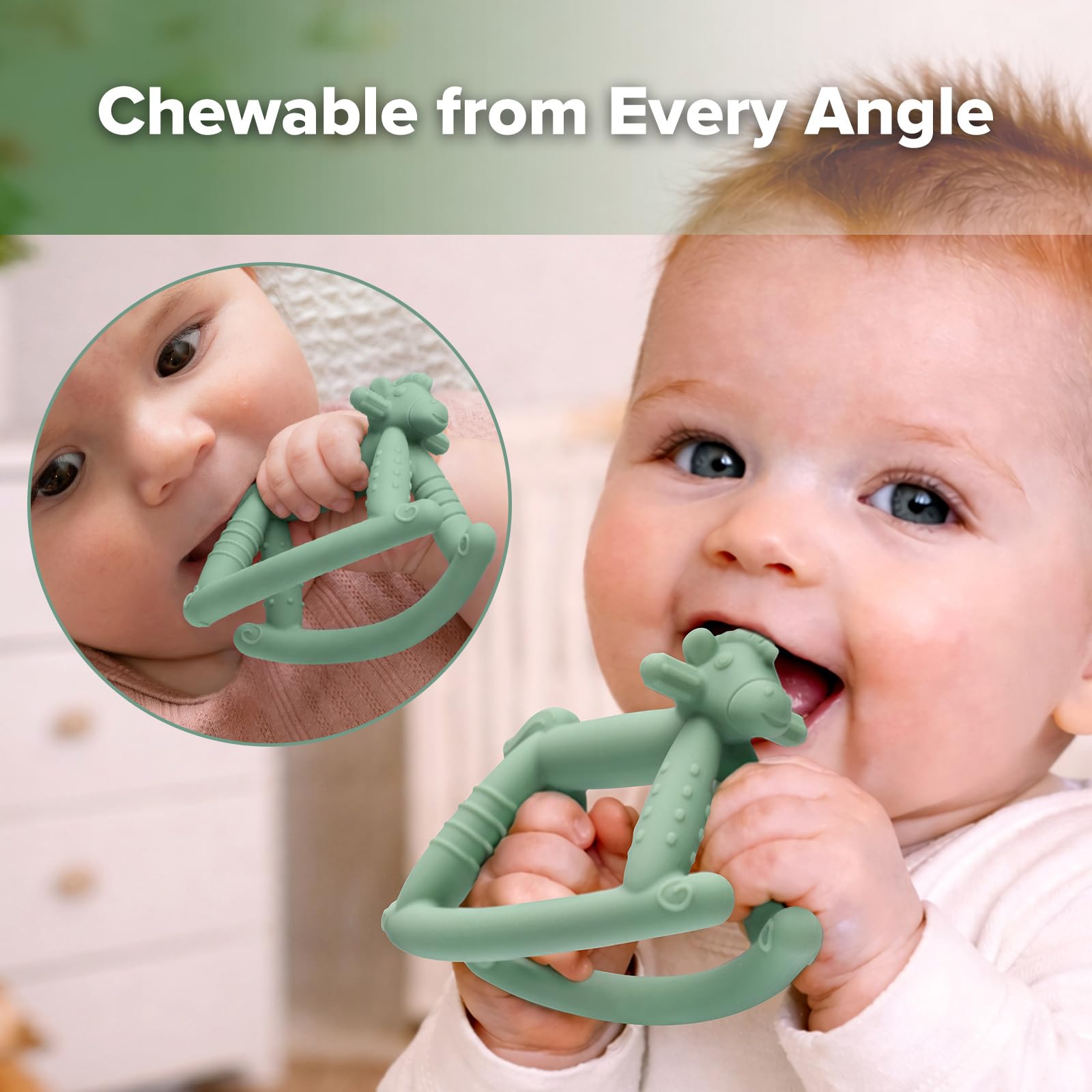 haakaa-rosie-rocking-horse-baby-teether-toy-pea-green-food-grade-silicone image 6