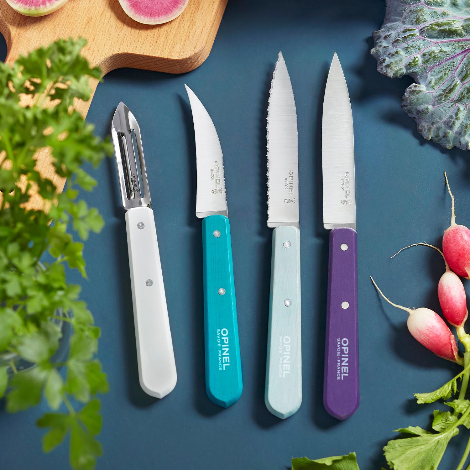 opinel-les-essentials-small-kitchen-4-piece-knife-set-paring-serrated-peeler-bir image 3
