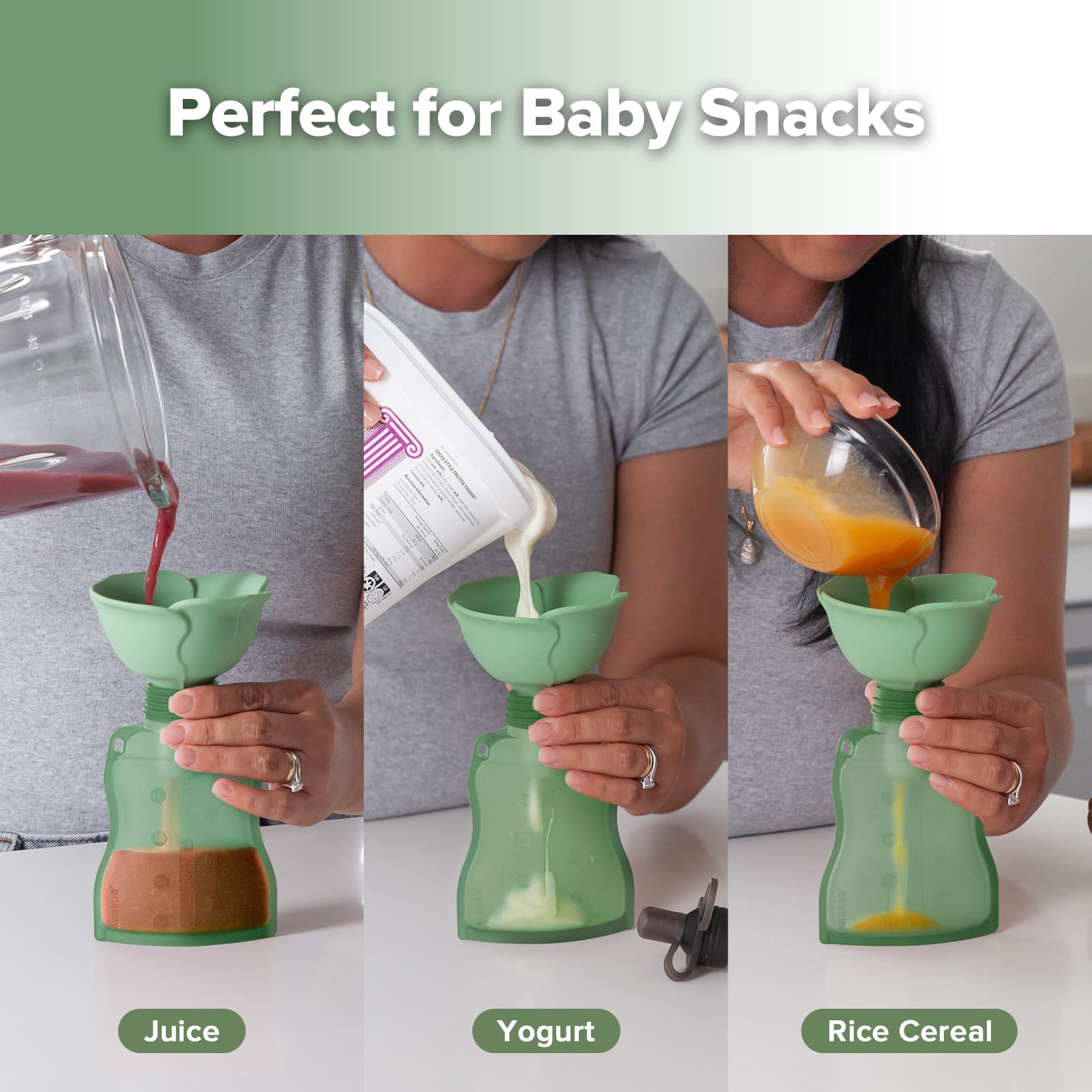 haakaa-fill-go-yummy-pouch-flower-funnel-combo-2-pack-pea-green-pouches-spring-g image 5