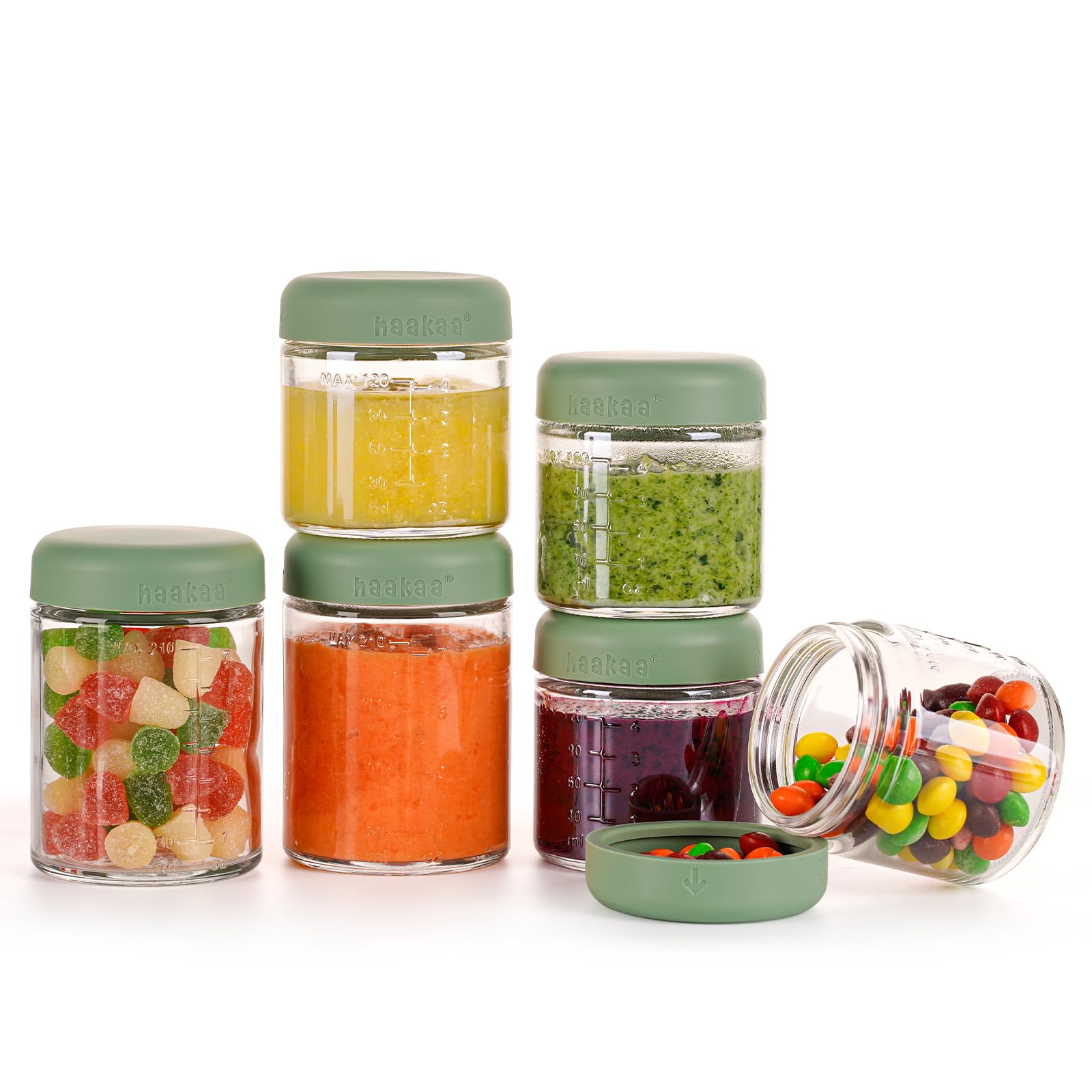 haakaa-reusable-glass-baby-food-storage-jars-with-silicone-lids-6pc-set-4x4oz-2x image 1