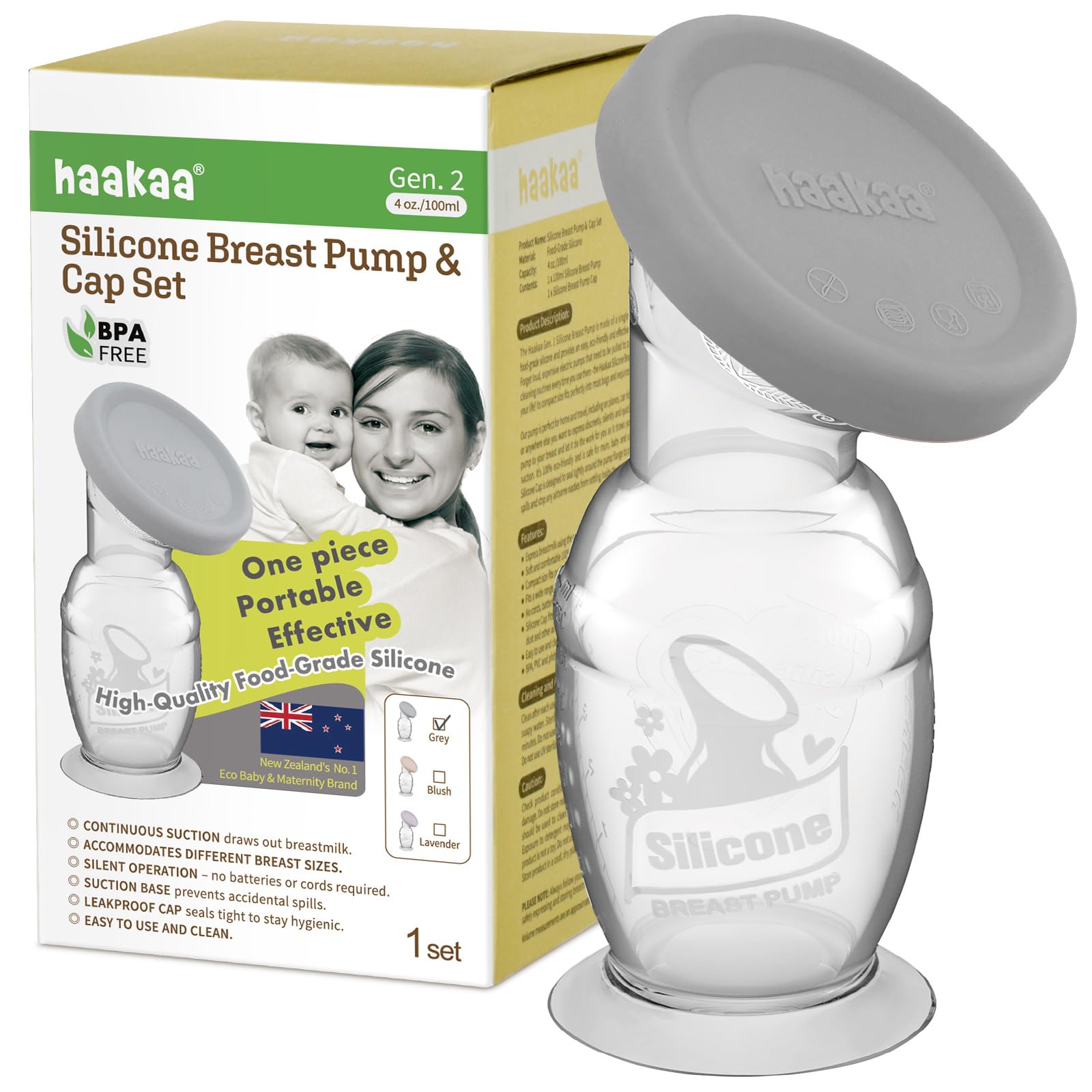 haakaa-gen-2-manual-breast-pump-with-base-and-lid-4oz-100ml-silicone image 1