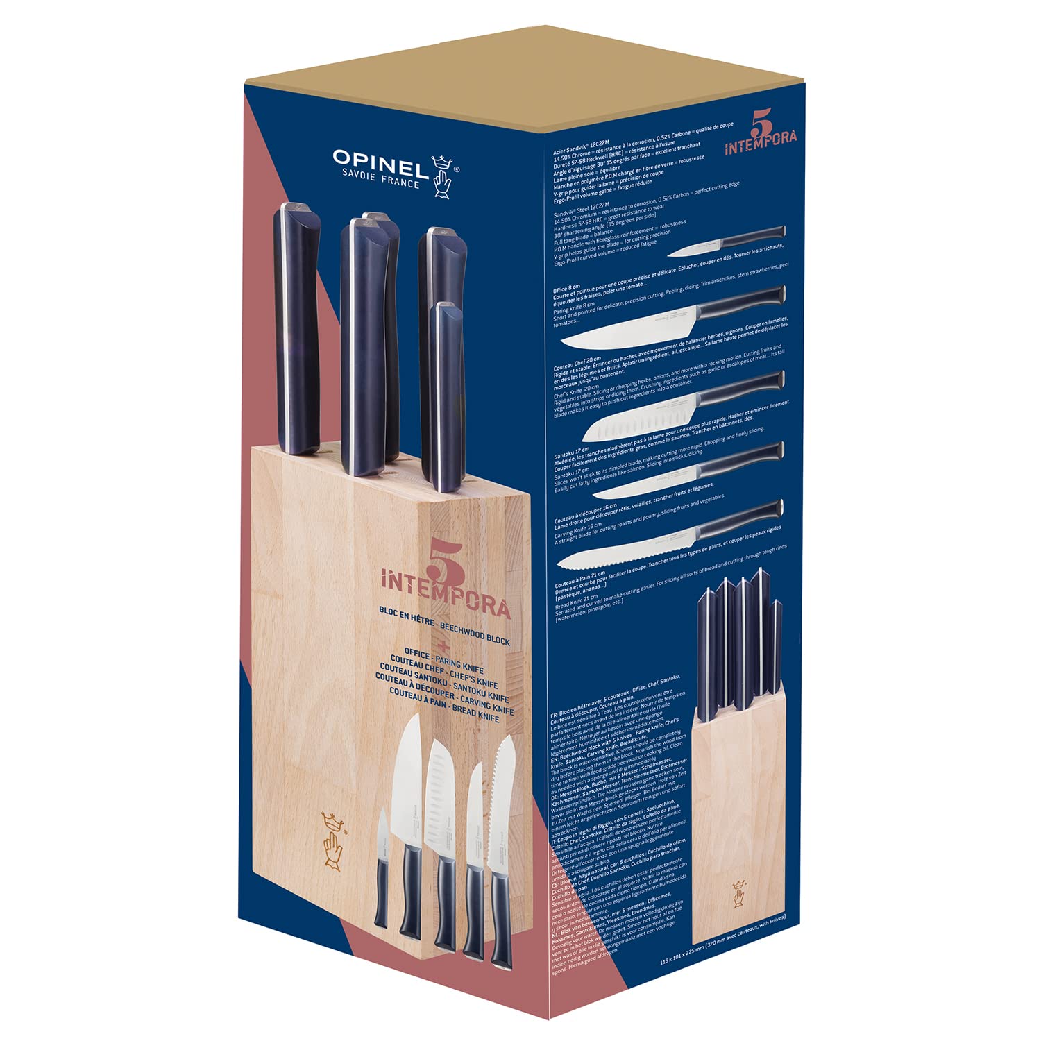 opinel-intempora-5-piece-knife-block-set-beech-wood-block-12c27-swedish-stainles image 2
