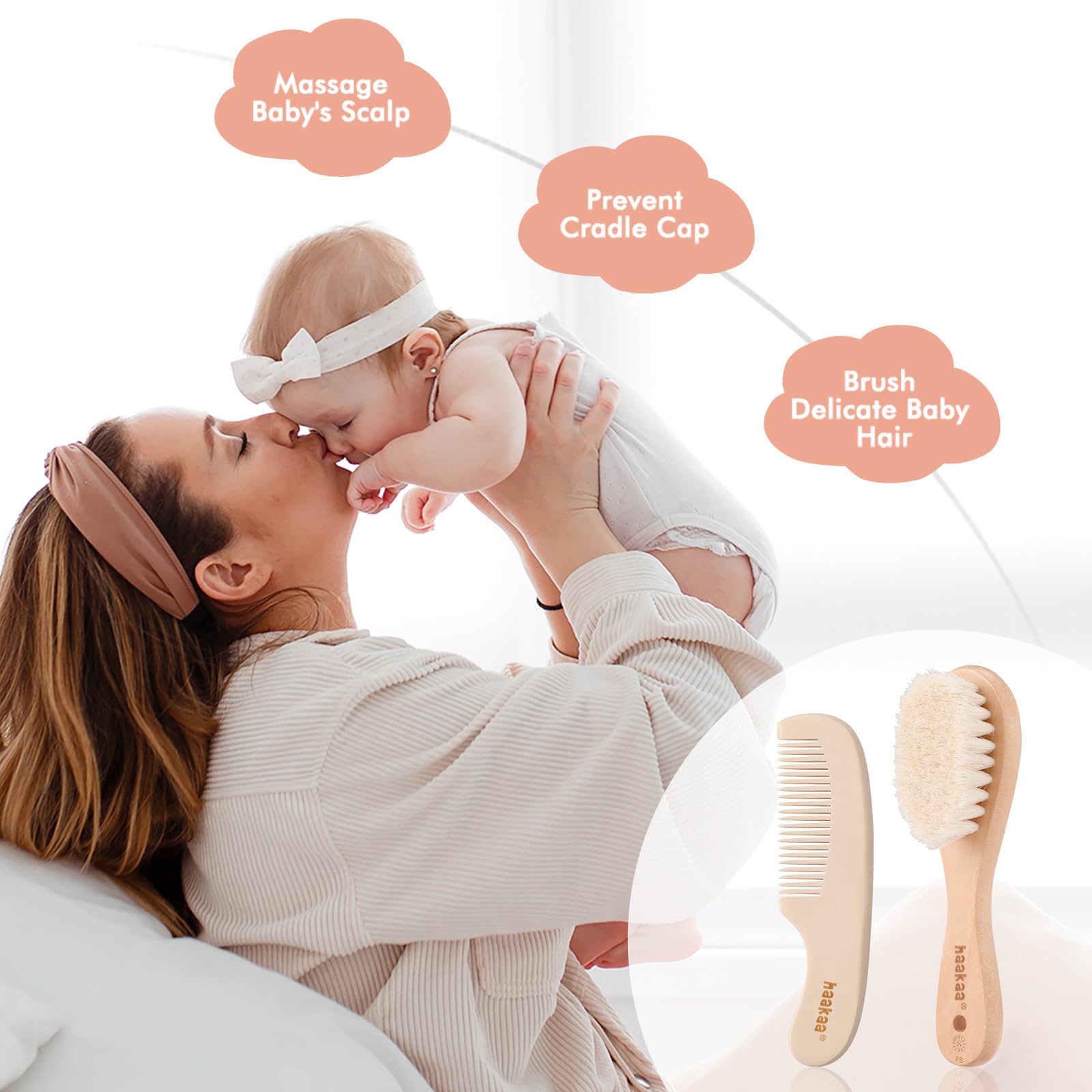 haakaa-natural-wool-baby-hair-brush-and-comb-set-for-newborns-toddlers-2-pack image 3