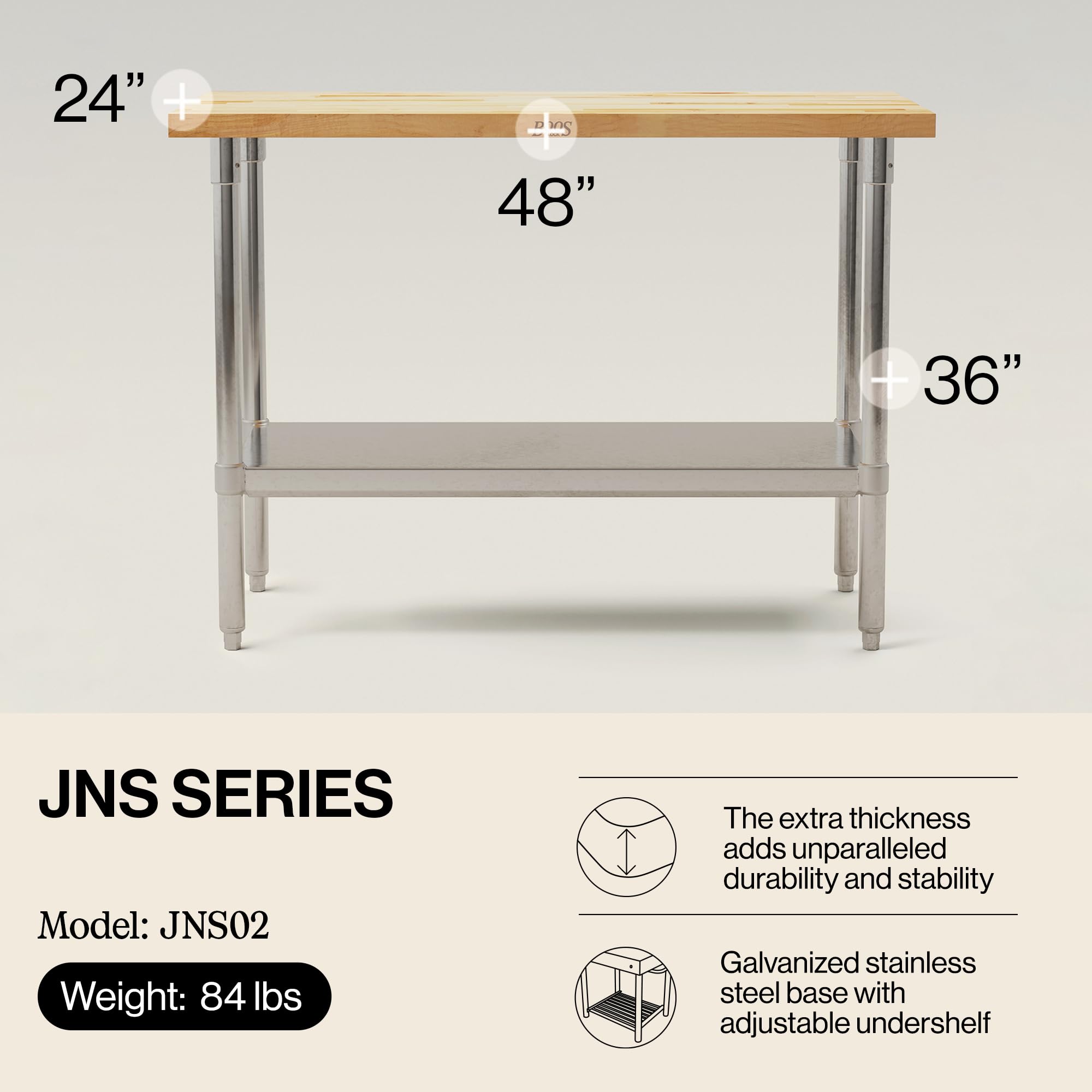 john-boos-maple-wood-top-work-table-48-x24-x36-1-5-thick-edge-grain-maple-tablet image 2