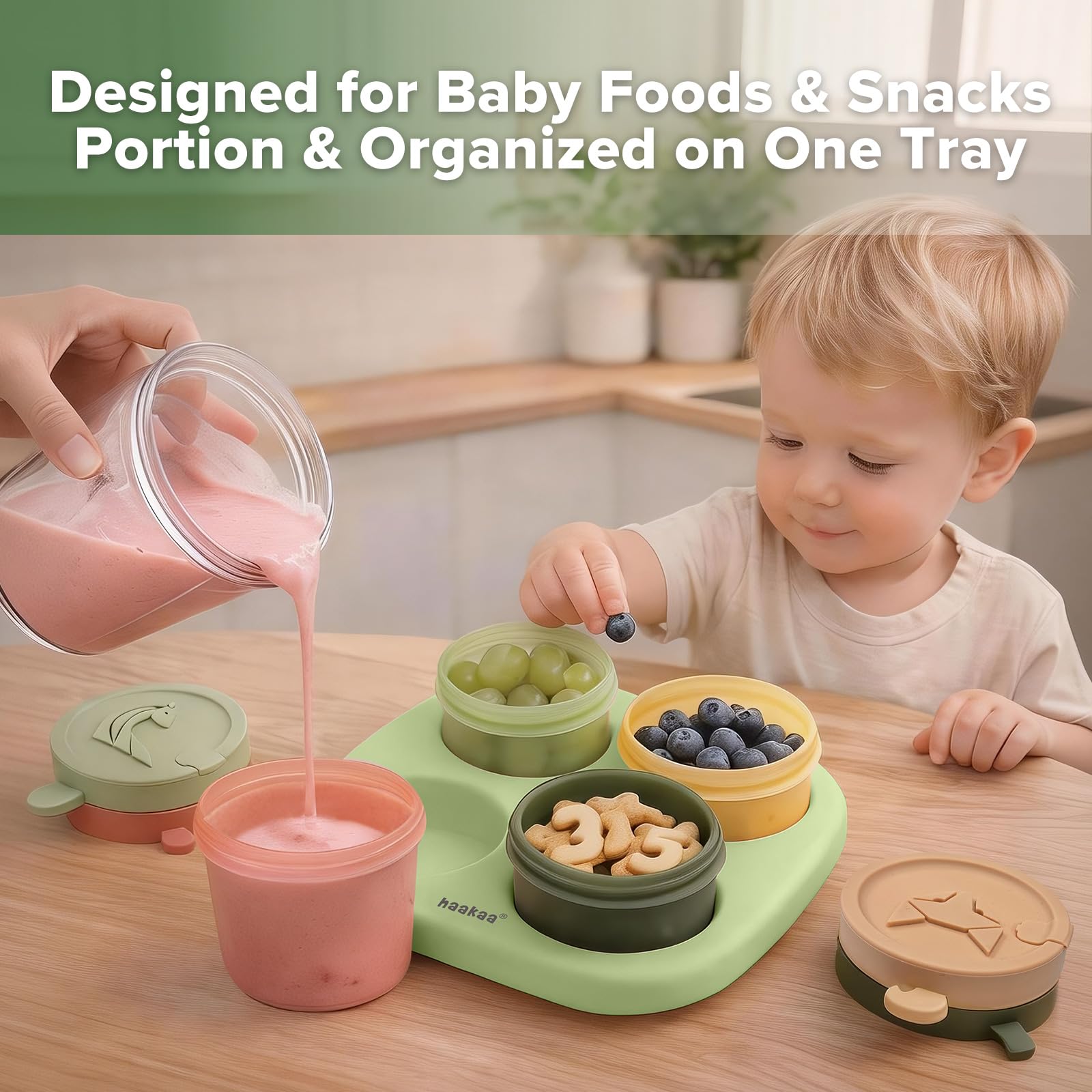 haakaa-silicone-baby-food-containers-4oz-120ml-4-pack-with-leakproof-animal-lids image 2