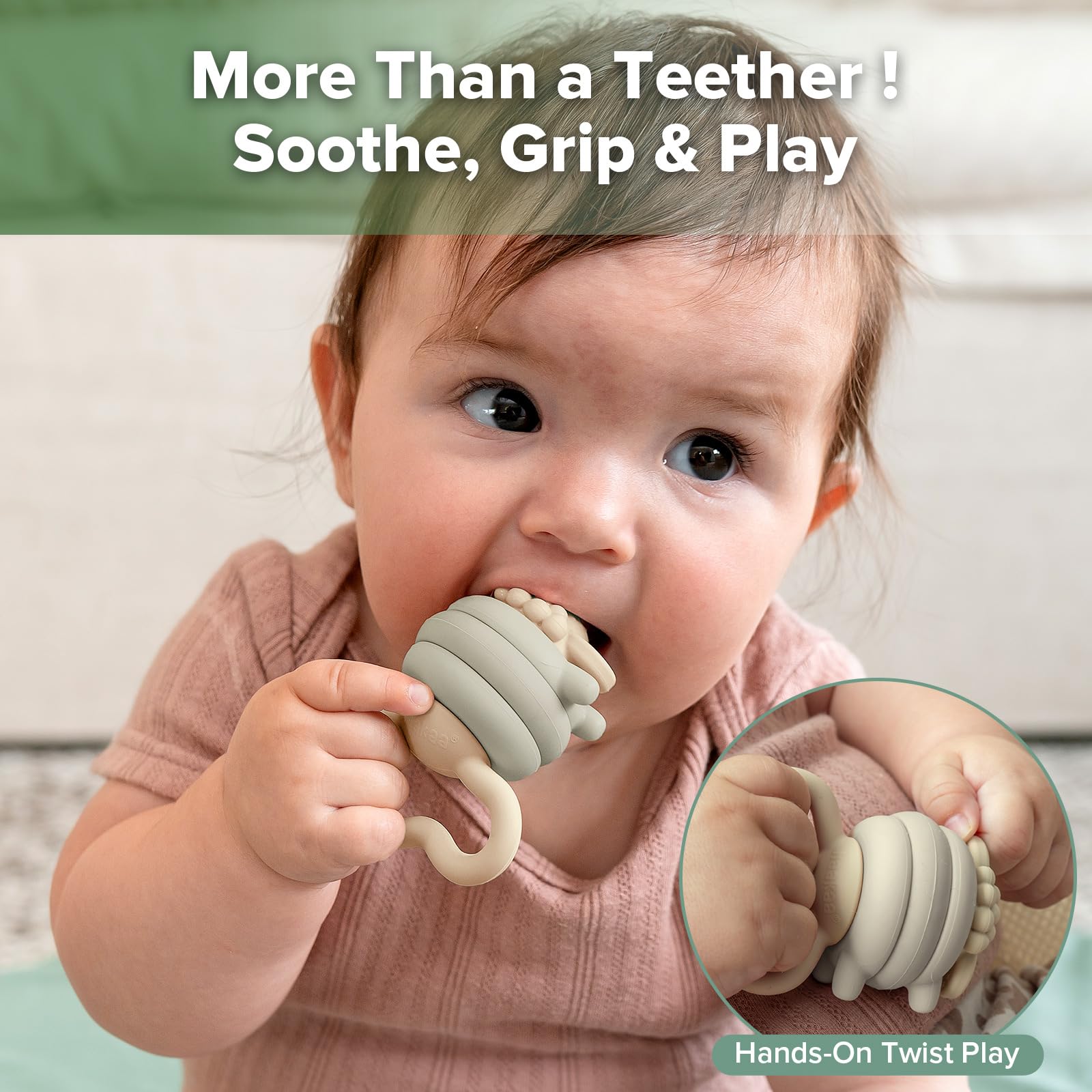 haakaa-silicone-baby-teether-toy-with-rotating-rings-pebble-sheep-design image 2