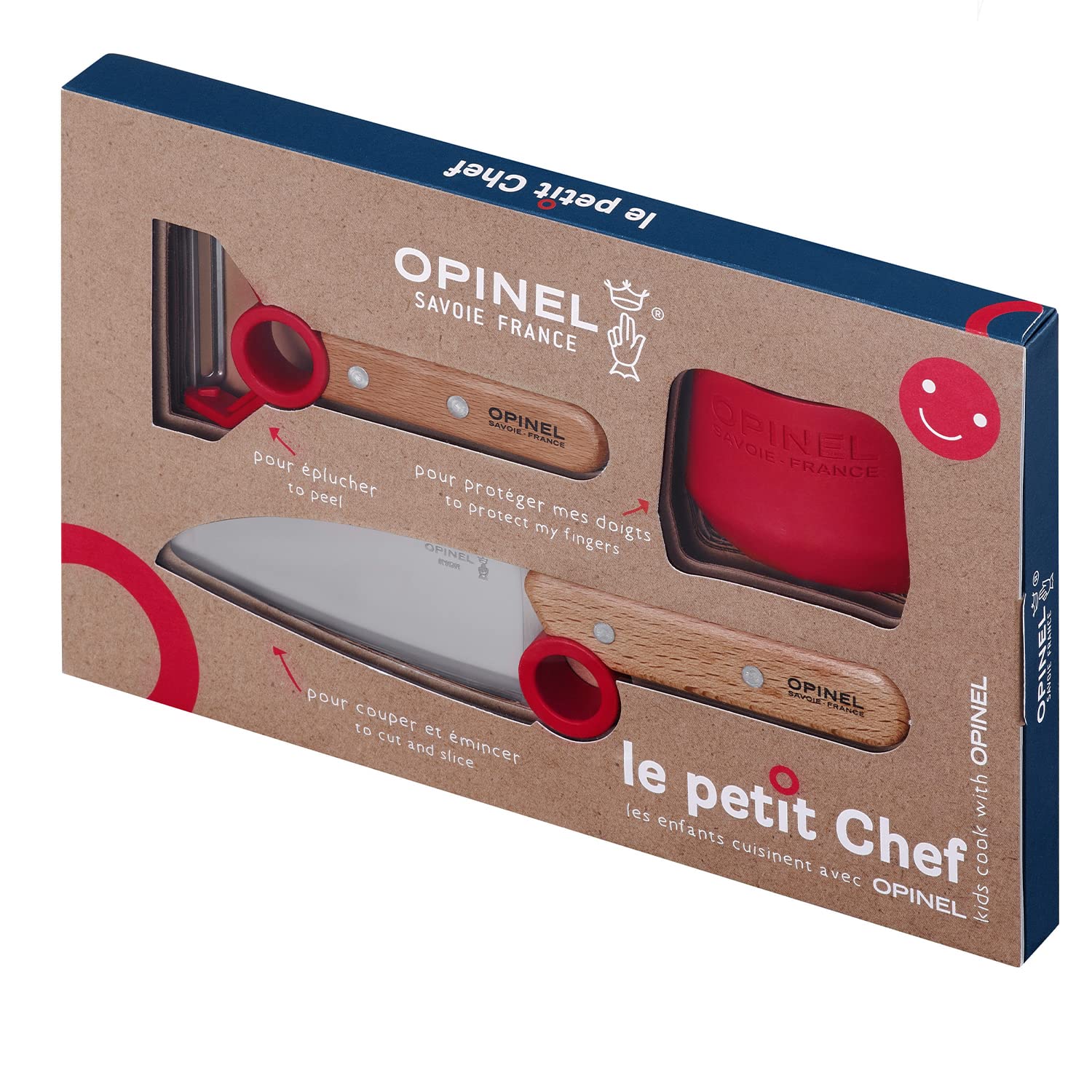 opinel-le-petit-chef-3-piece-kids-kitchen-set-chef-knife-finger-guard-peeler-mad image 2
