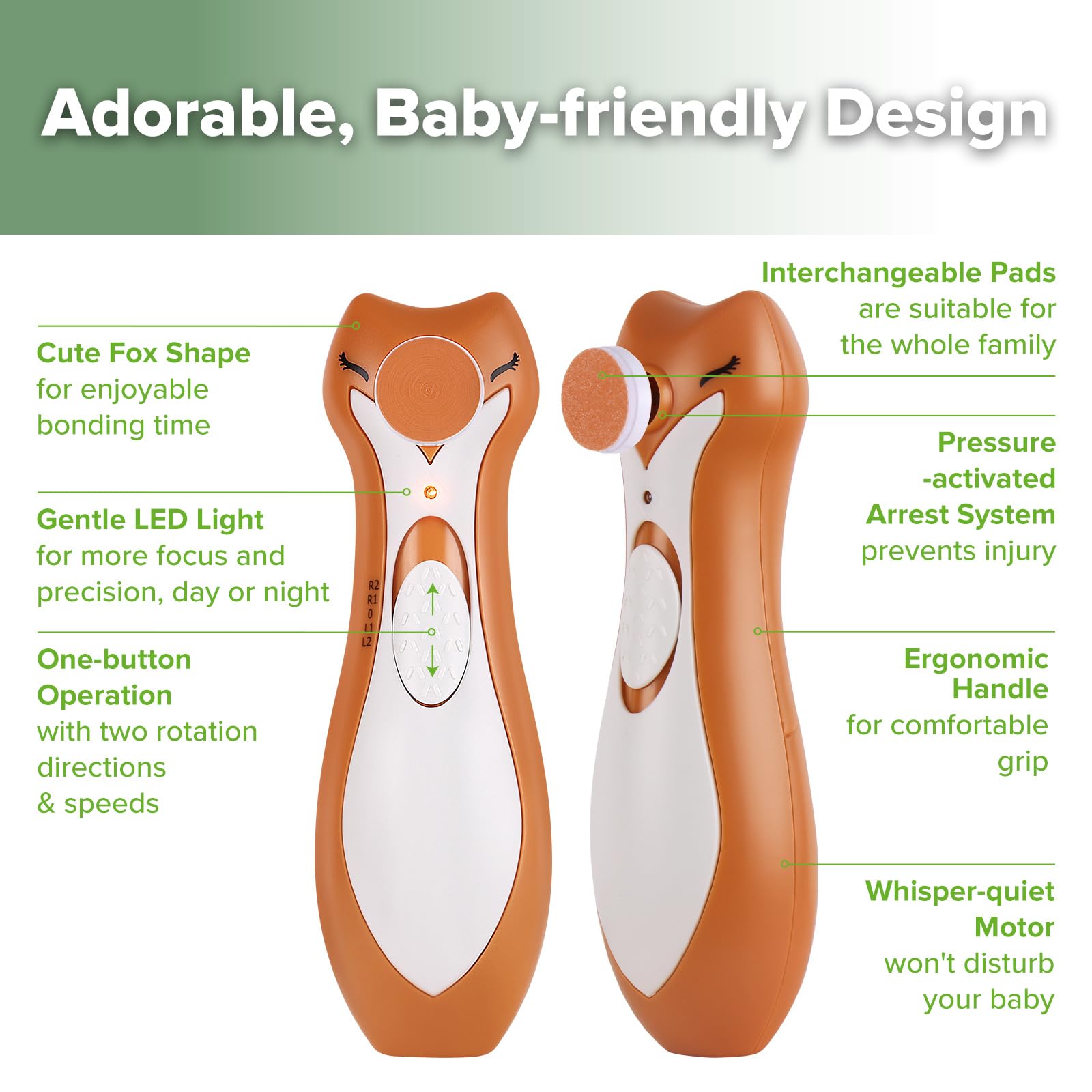 haakaa-clever-fox-baby-nail-trimmer-electric-nail-file-with-6-replacement-heads- image 4