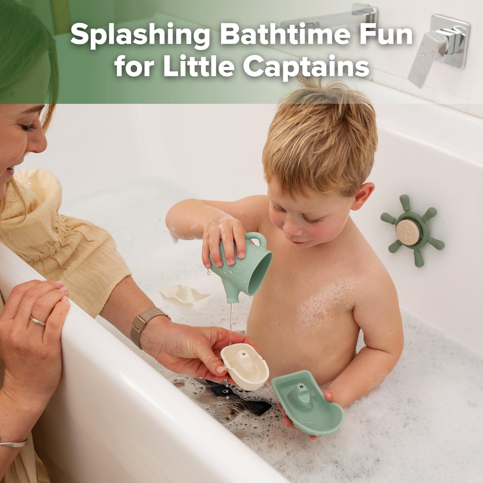 haakaa-nautical-silicone-baby-bath-toys-set-4-stackable-boats-rinse-cup-suction- image 2
