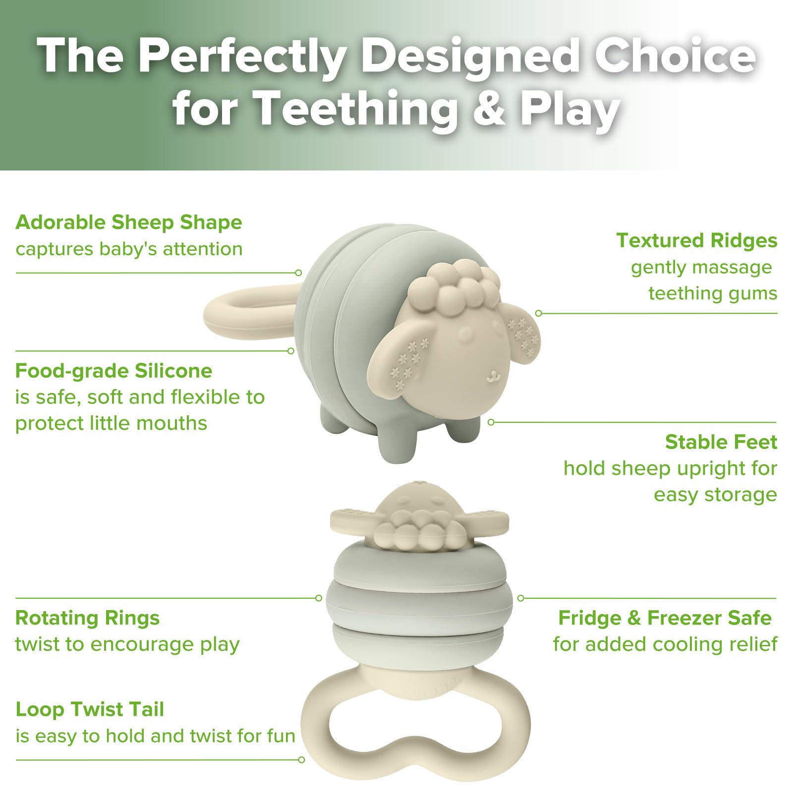haakaa-silicone-baby-teether-toy-with-rotating-rings-pebble-sheep-design image 5