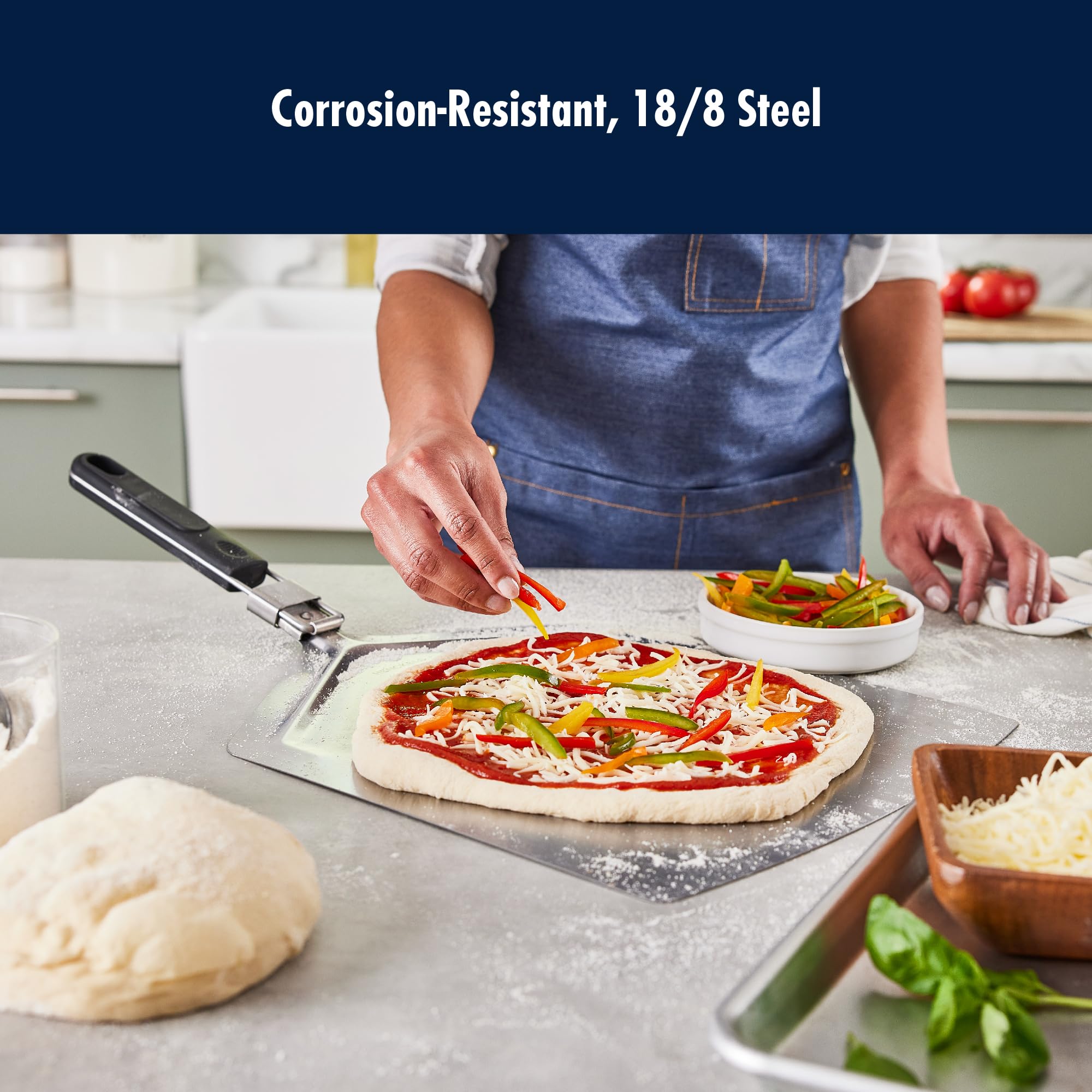 henckels-bbq-stainless-steel-pizza-peel-foldable-long-handle-pizza-turner-for-ou image 4