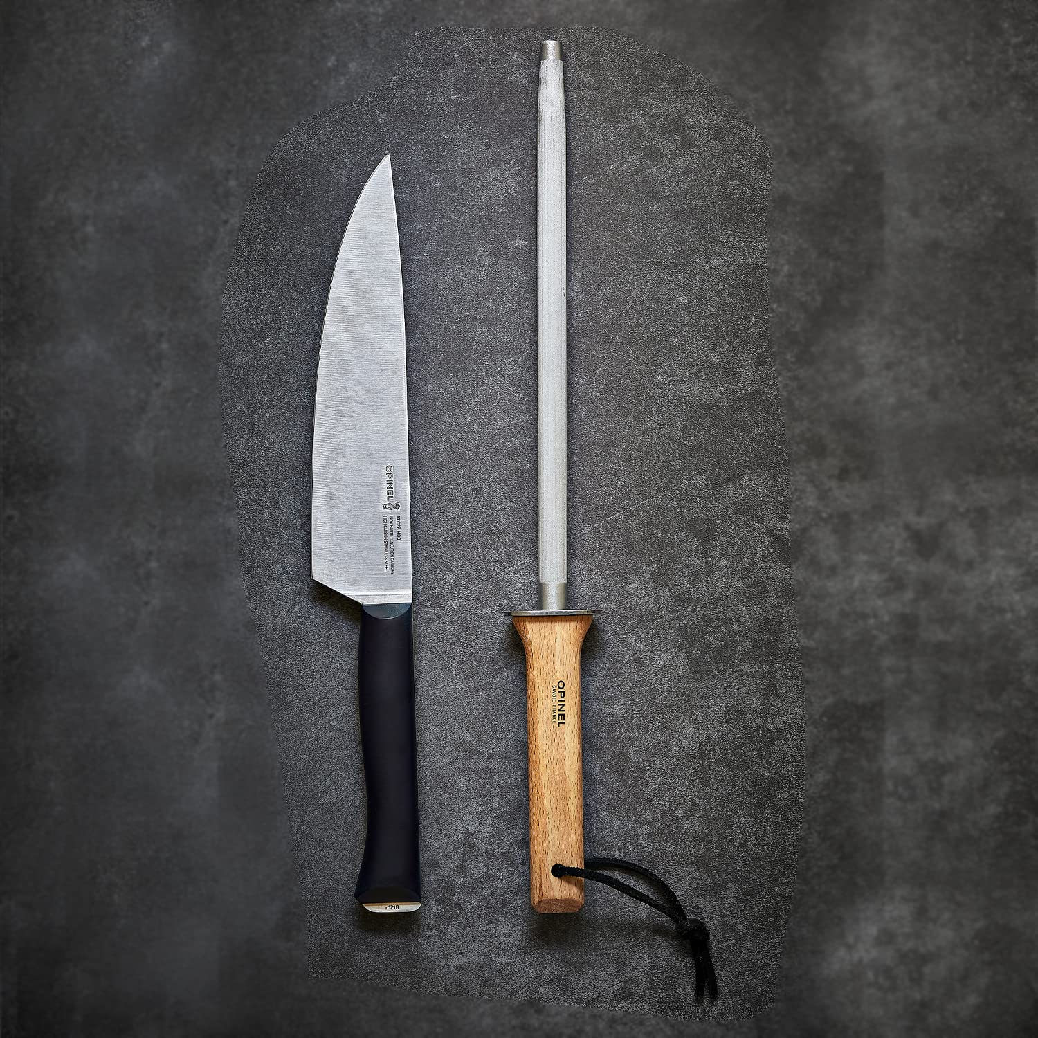 opinel-10-inch-honing-steel-sharpening-rod-with-beech-wood-handle-and-leather-la image 4