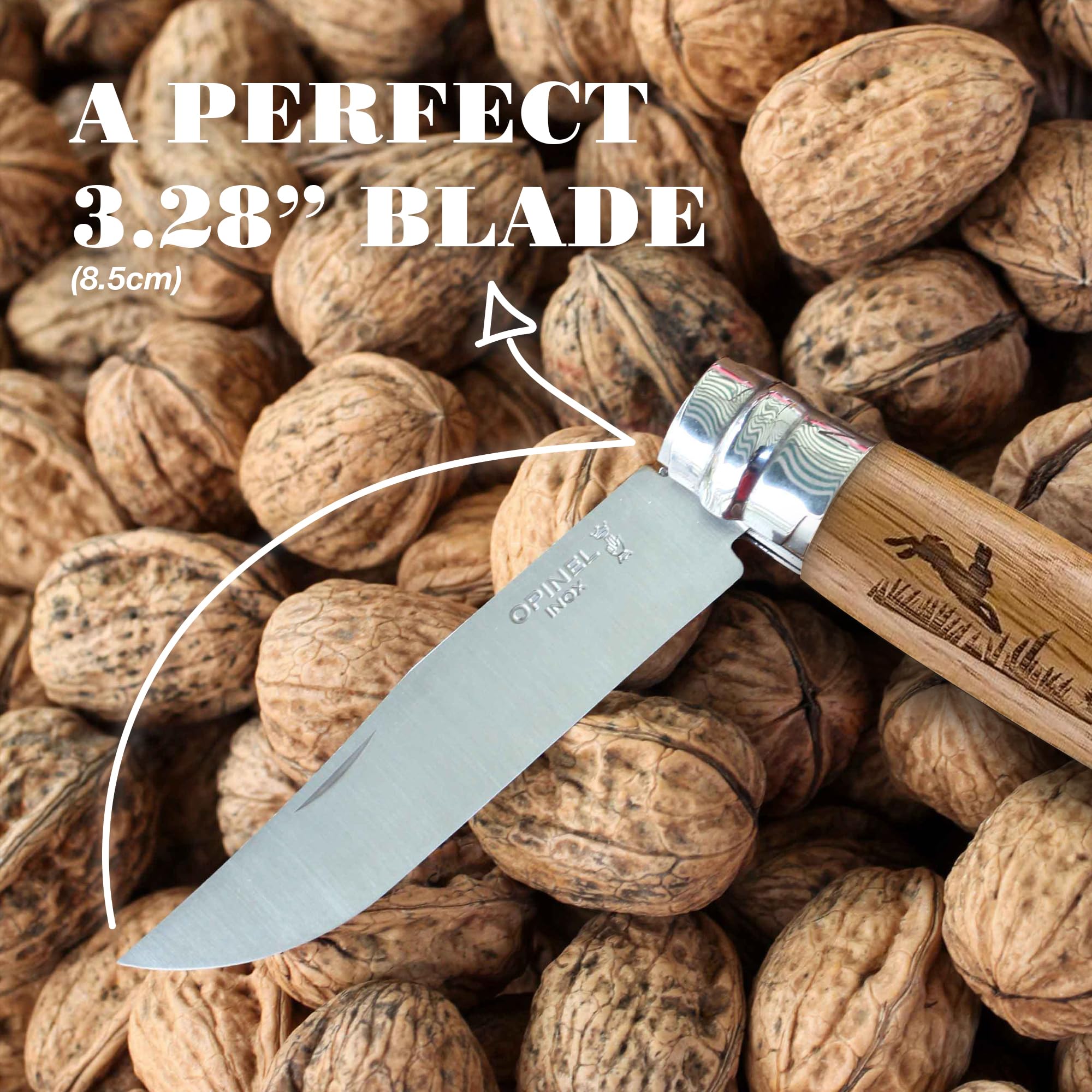 opinel-no-08-stainless-steel-folding-knife-animalia-engraved-oak-handle-made-in- image 3