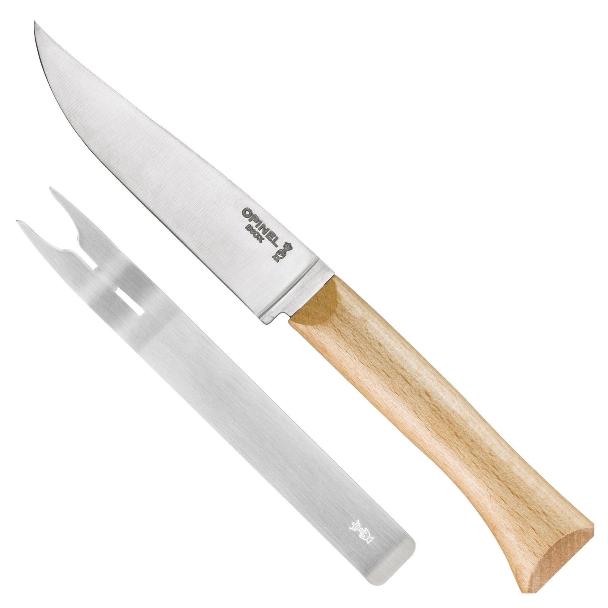 opinel-cheese-fork-and-knife-beech-wood-handle-stainless-steel-blade image 1