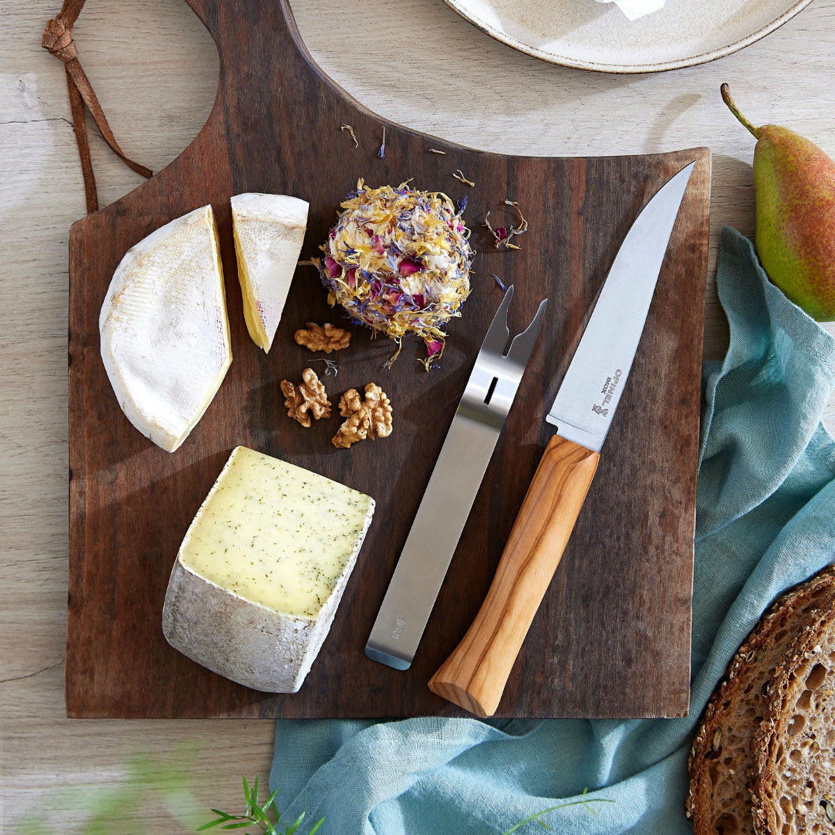 opinel-cheese-knife-and-fork-set-with-olive-wood-handles image 3