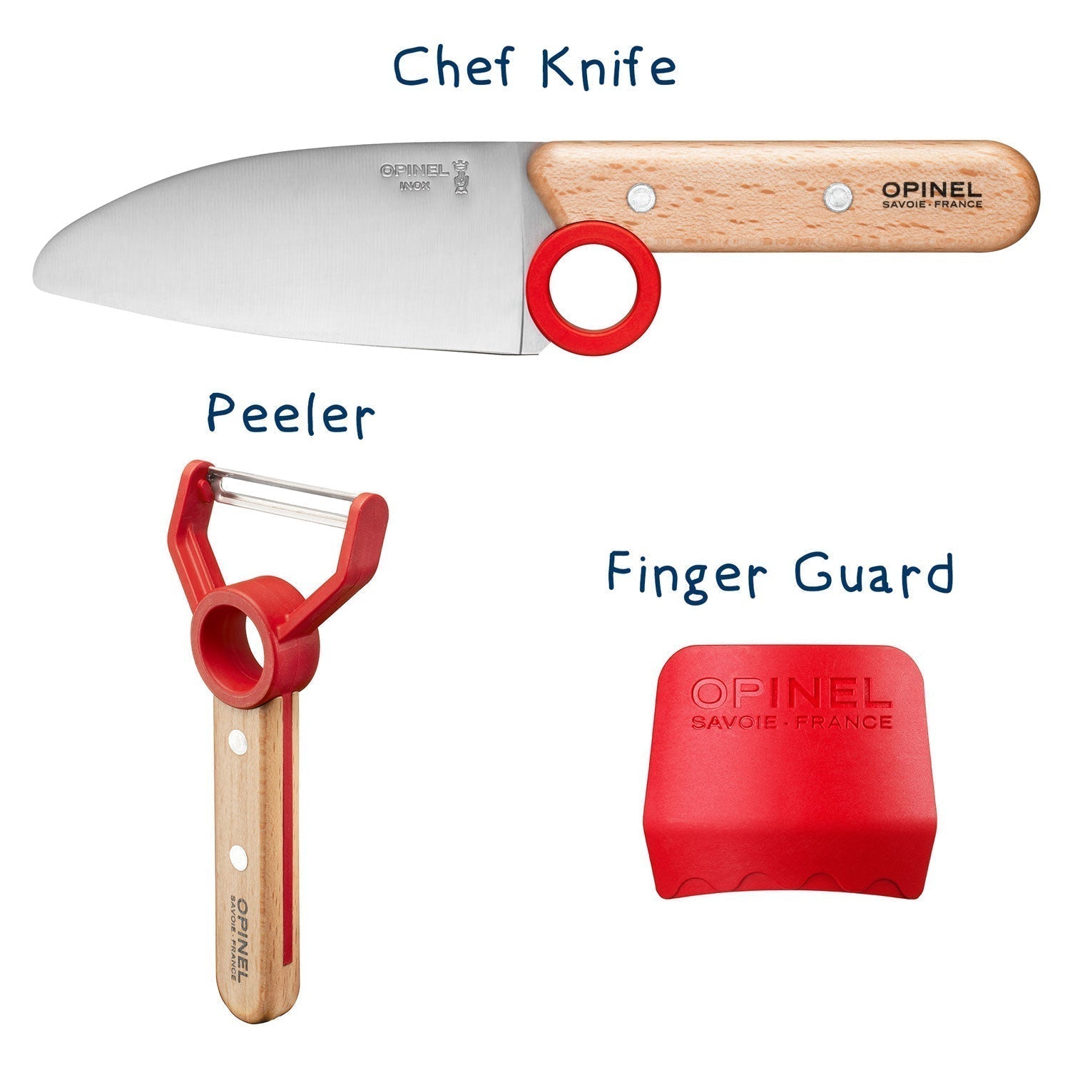opinel-le-petit-chef-children-s-kitchen-knife-set-3-pieces-with-safety-rings-for image 1