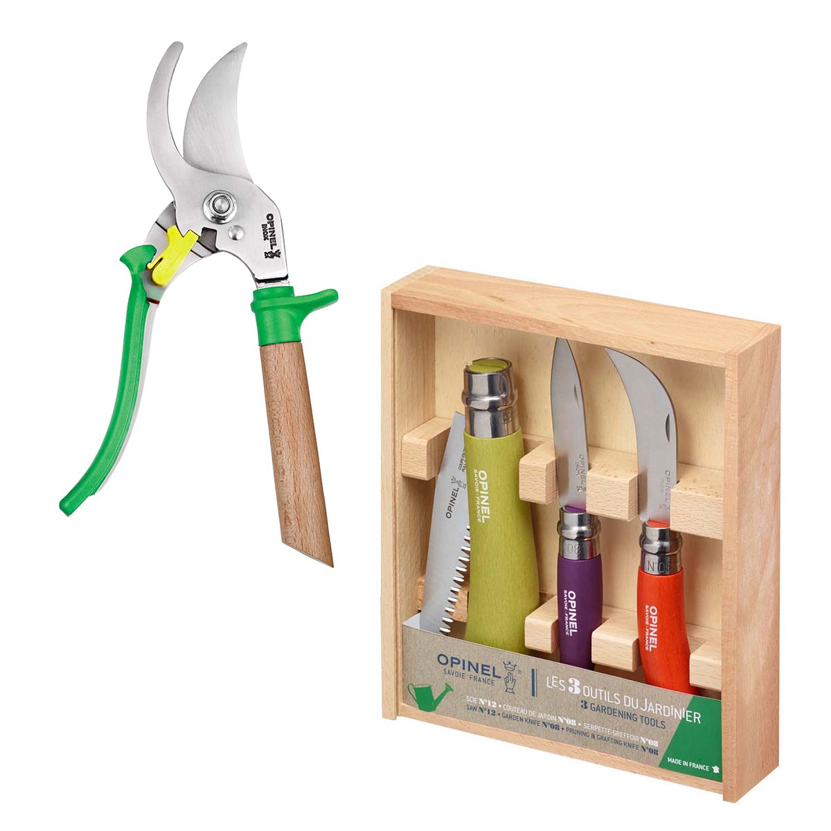 opinel-gardener-premium-set-garden-trio-hand-pruner-with-wooden-box image 2