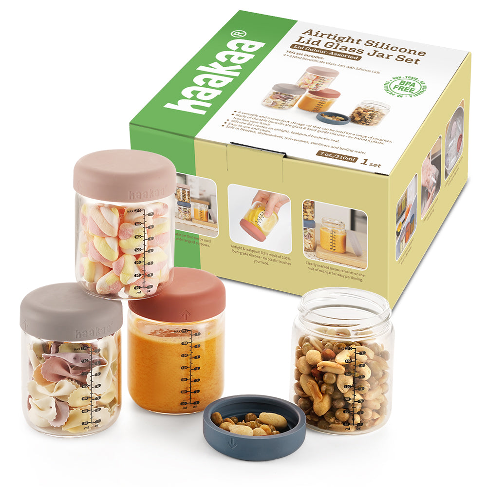 haakaa-sealed-glass-storage-jar-set-4-x-7-oz-borosilicate-glass-jars-with-silico image 1