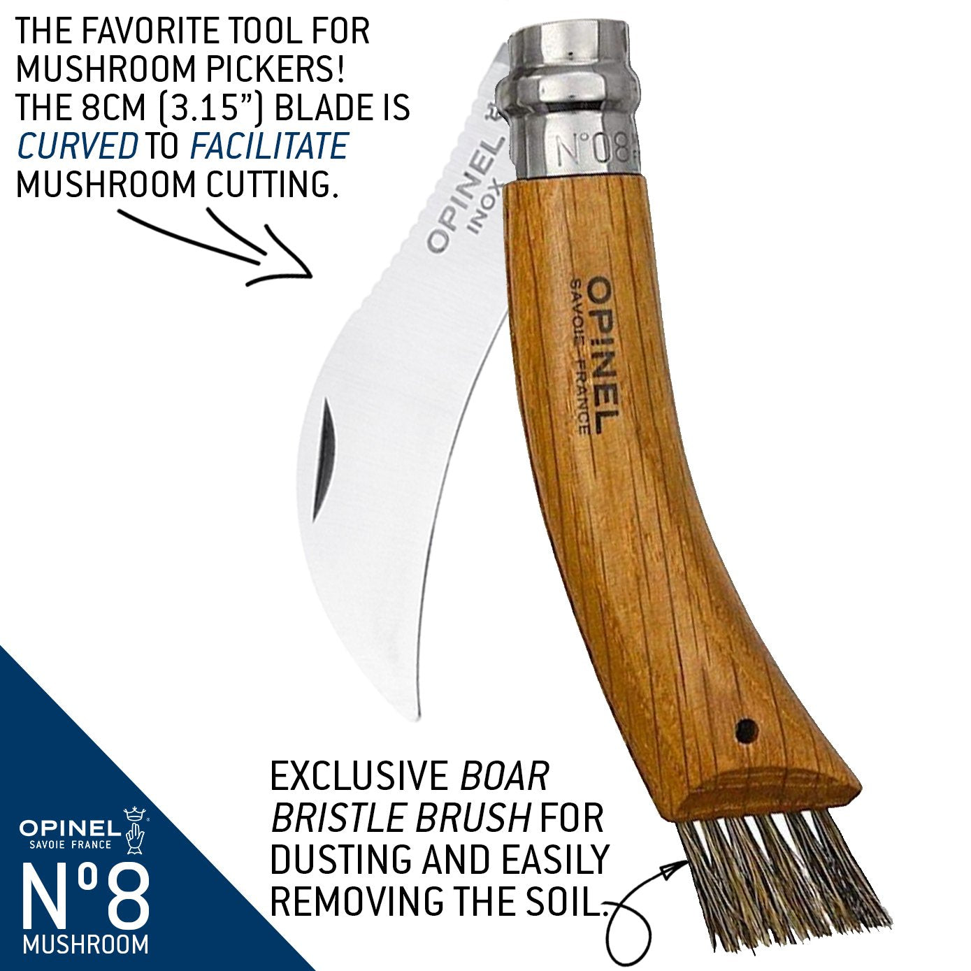 opinel-no-08-mushroom-knife-with-oak-handle-brush-and-sheath image 2