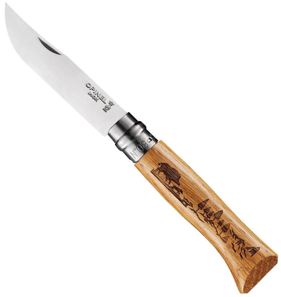 opinel-no-08-oak-engraved-handle-folding-knife-animalia-collection image 2