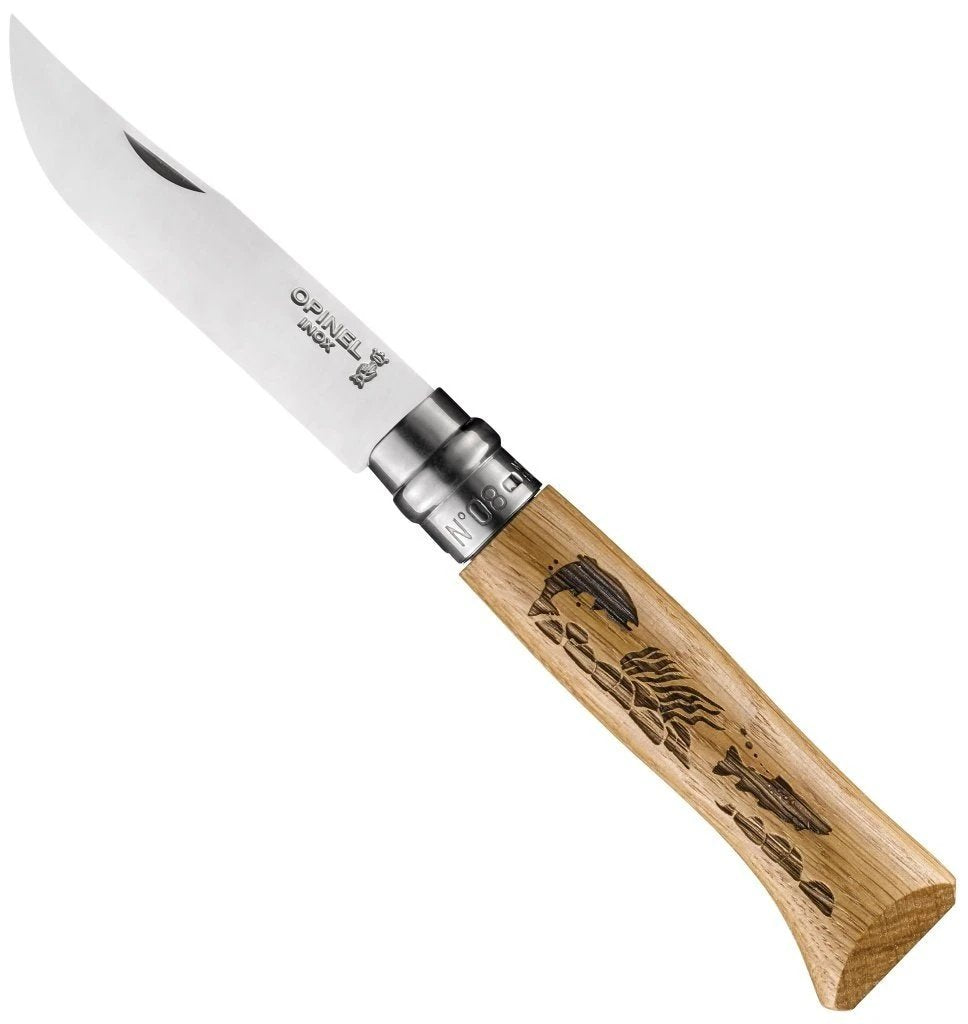 opinel-no-08-oak-engraved-handle-folding-knife-animalia-collection image 4