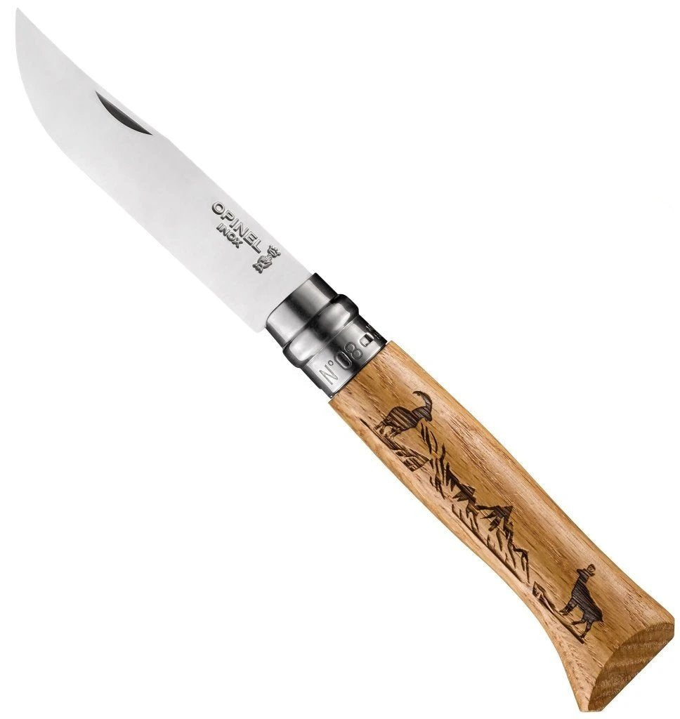 opinel-no-08-oak-engraved-handle-folding-knife-animalia-collection image 5