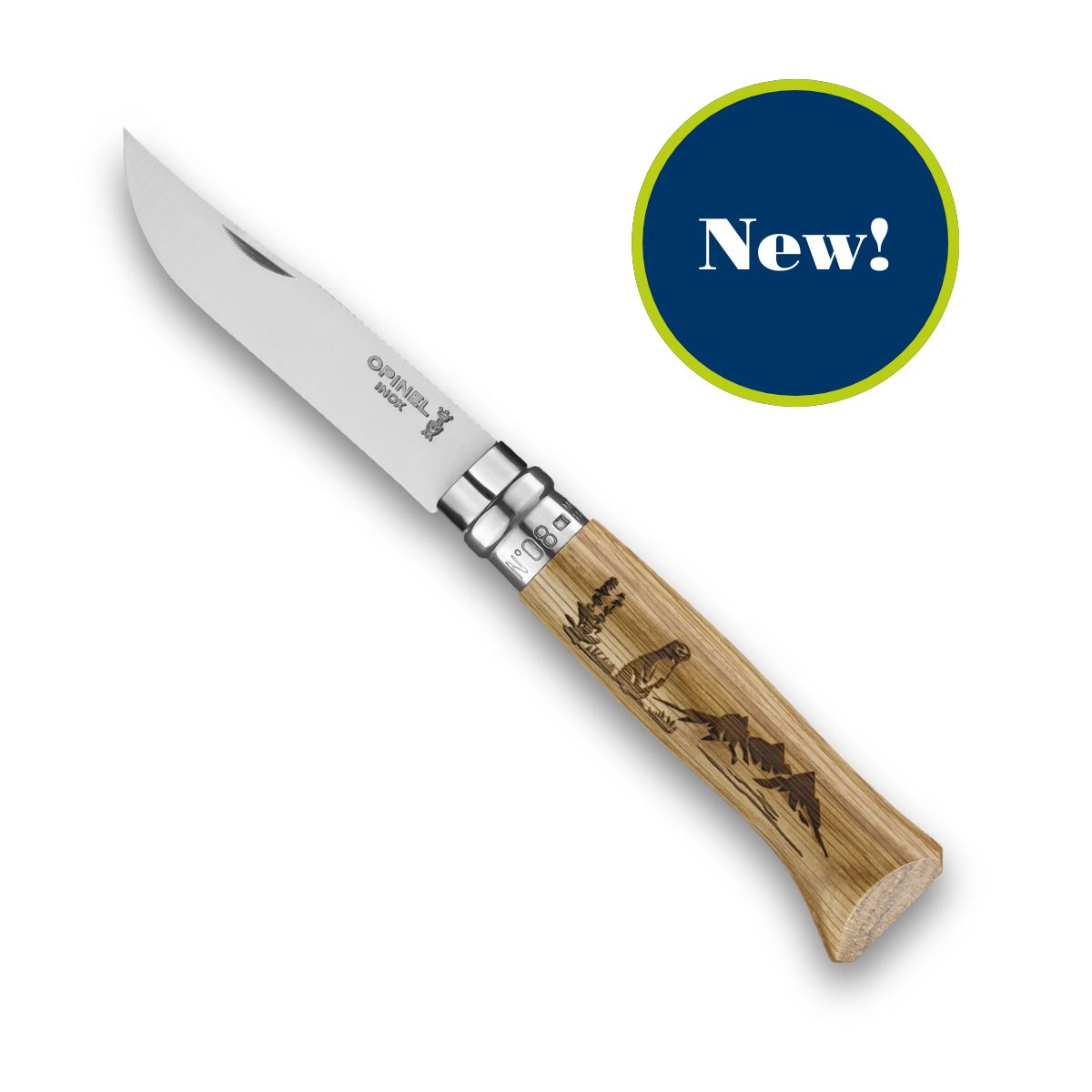 opinel-no-08-oak-engraved-handle-folding-knife-animalia-collection image 1