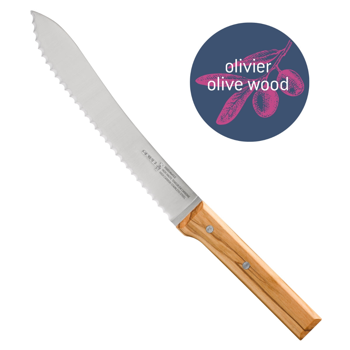 opinel-parallele-serrated-8-bread-knife-olive-wood image 1