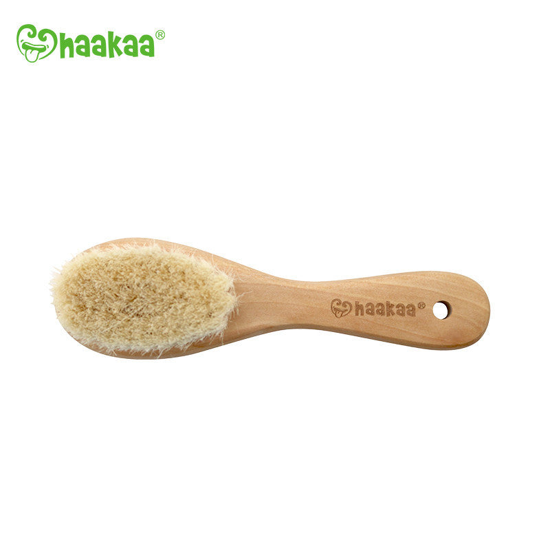 haakaa-goats-wool-wooden-baby-hairbrush-pack-of-2-natural-wood-goat-wool image 3